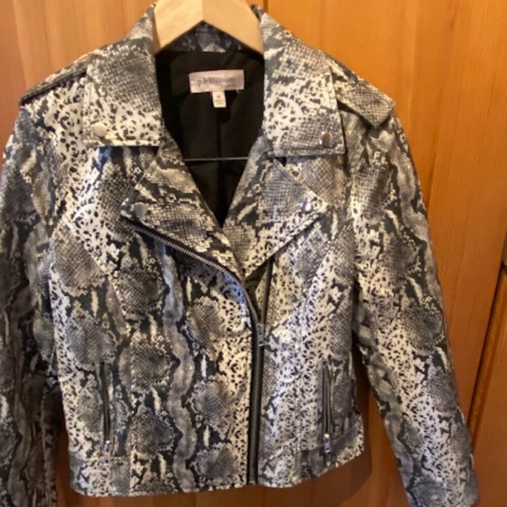Philosophy Snake-Print Faux Leather Moto Jacket - Gray/Black